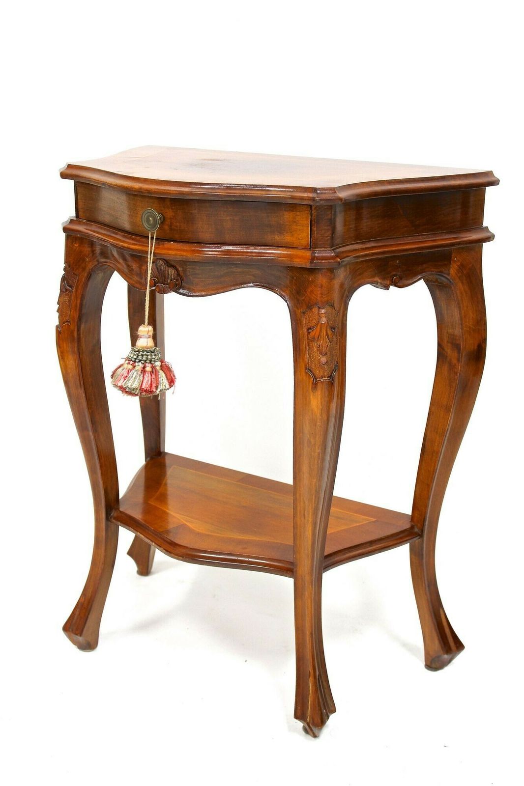 photo vinterior Pair Of Baroque Style Nightstands/ Console Tables, Nutwood Carved, It Ca. 1950
