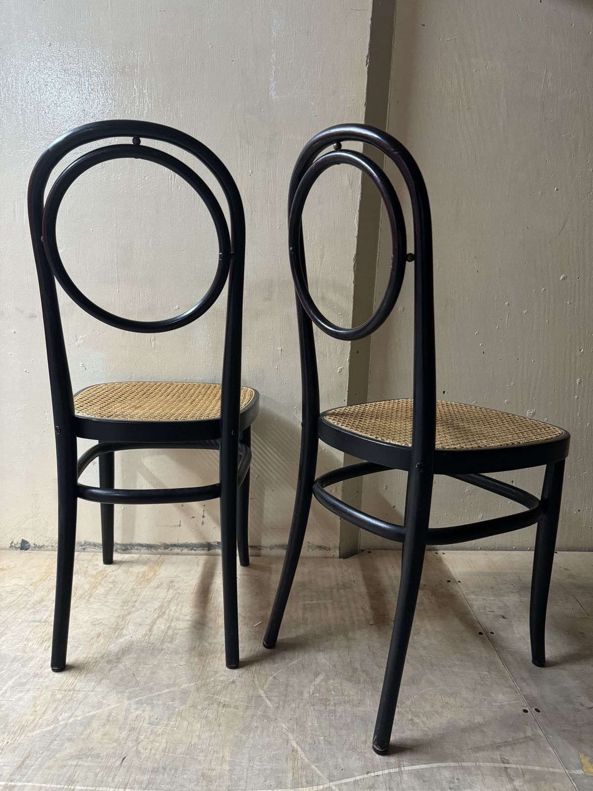 Pair Of Black Bentwood Vintage Chairs, Brass Bead Detail On The Back. Rare. photo furniture