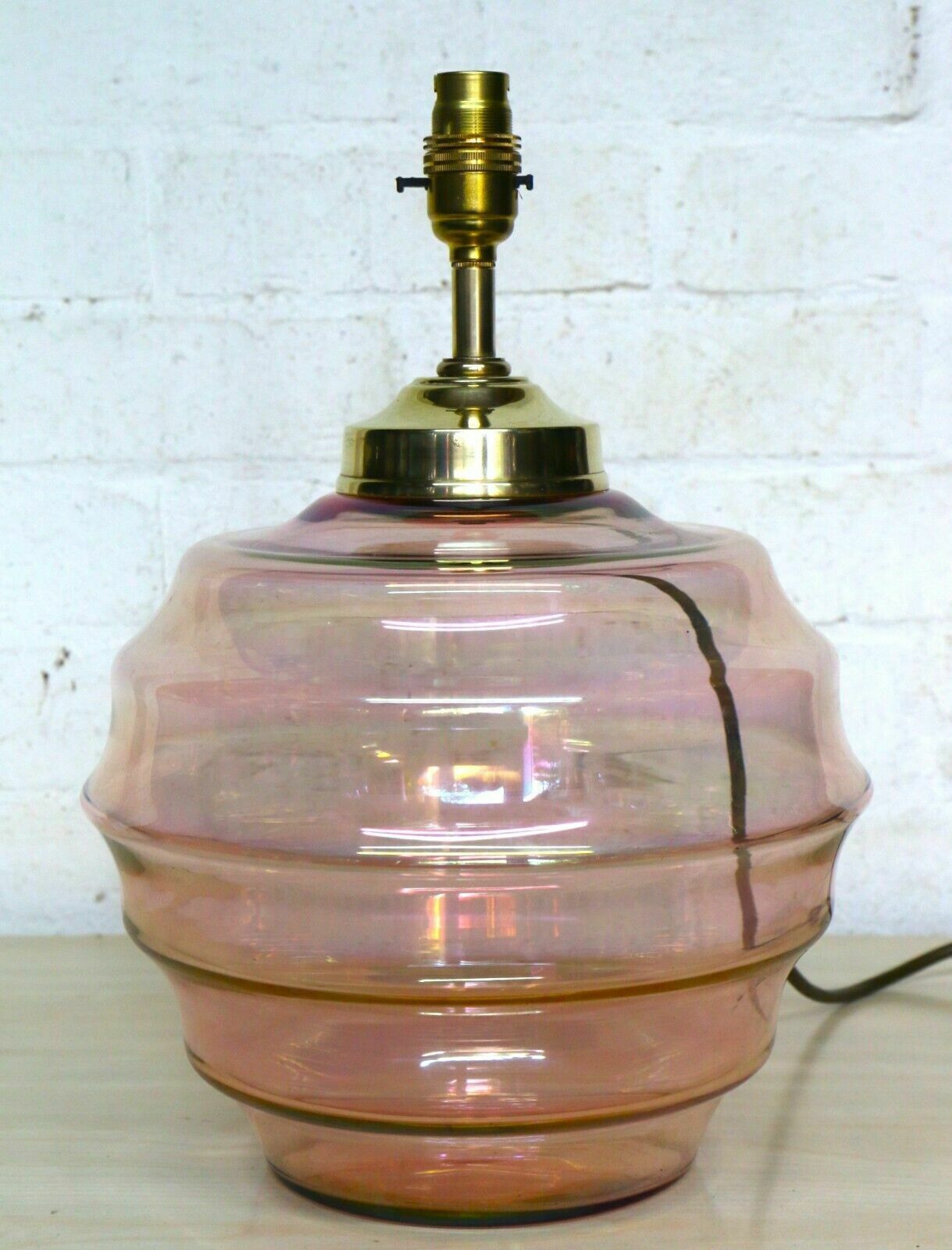 Antique Table Lamp Art Deco Lustre Pink Beehive Glass Lamp Early 20th Century photo vinterior