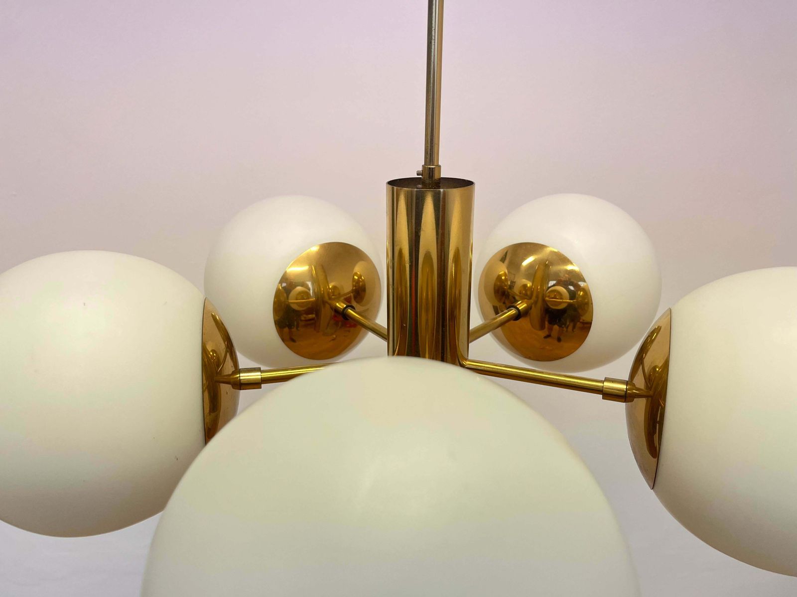 Big Brass Mid Century Sputnik Style Chandelier/ Pendant By Kaiser, 1970's photo for sale