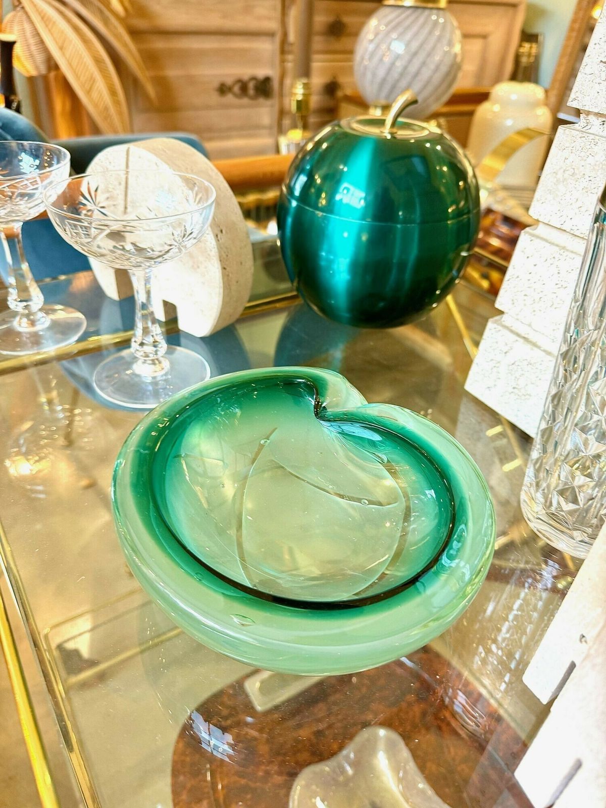 An Italian 1960s Green Murano Glass Ashtray photo Home Decor