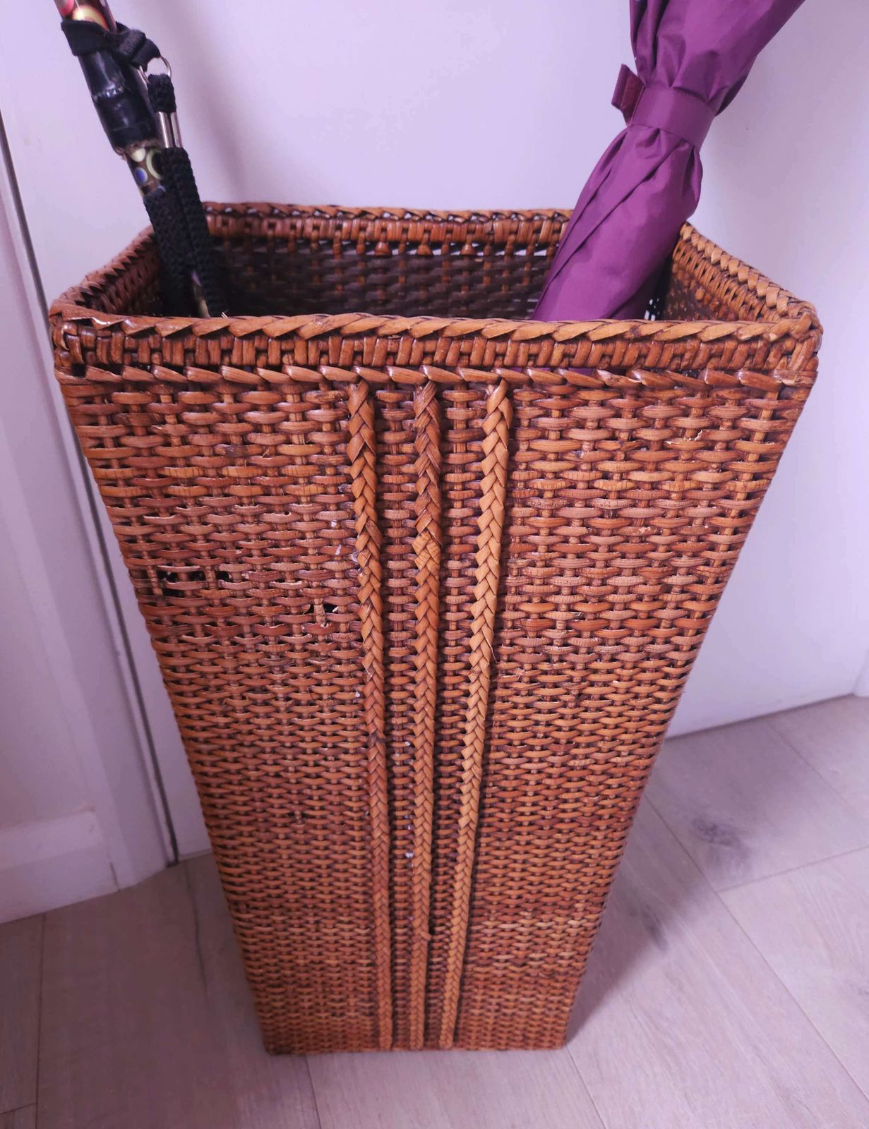 Elegant Vintage Umbrella Stand In Dark Cane photo furniture