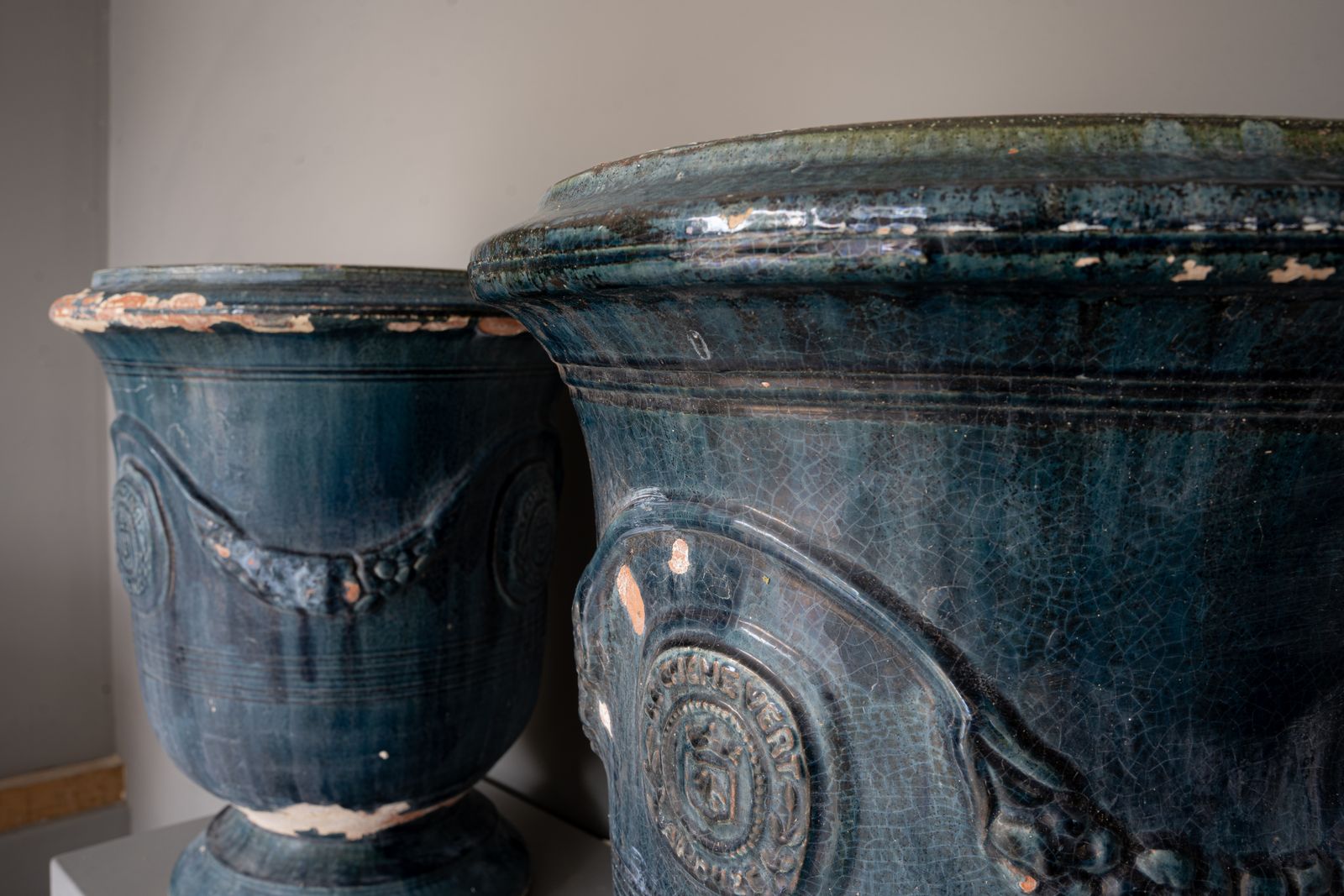 A Pair Of Blue Glazed Anduze French Vase photo for sale