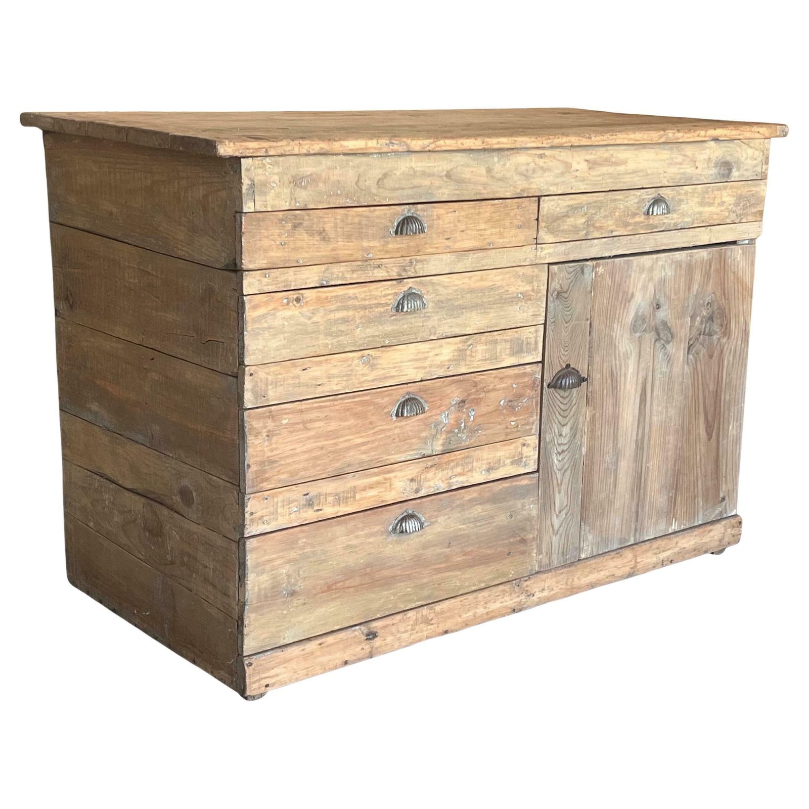 Cabinet espagnol en pin blanchi, avec tiroirs et porte, vers 1840-1860