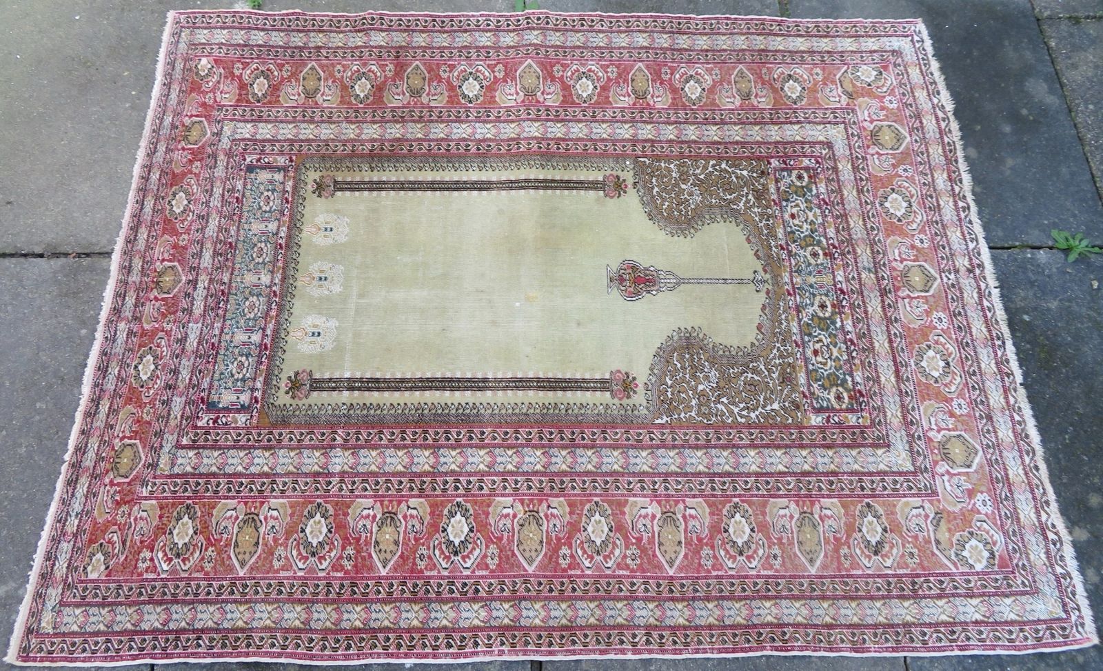 Antique Turkish Kayseri Prayer Rug.Pistachio/Aquamarine Central Ground. 171cm X 138cm. photo for sale