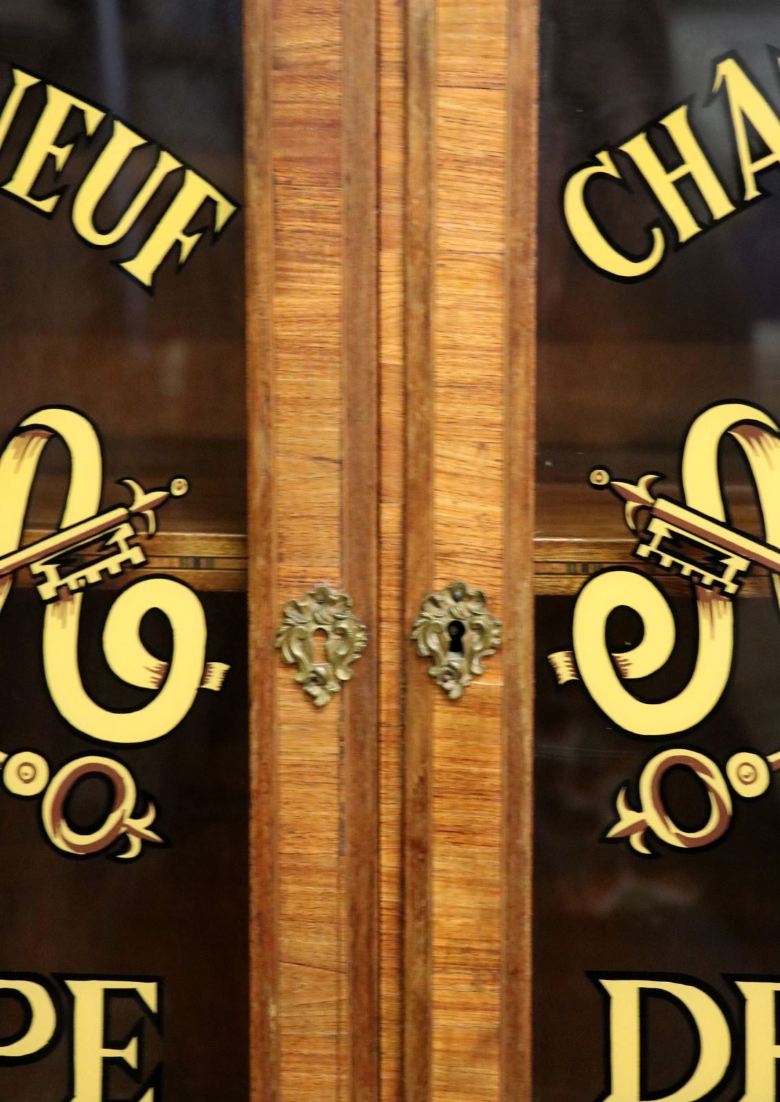 photo furniture A Wonderful Early 20th Century French Glazed Display Cabinet, Later Hand Sign Written Rhone Valley Vineyards Of Chateauneuf Du Pape.