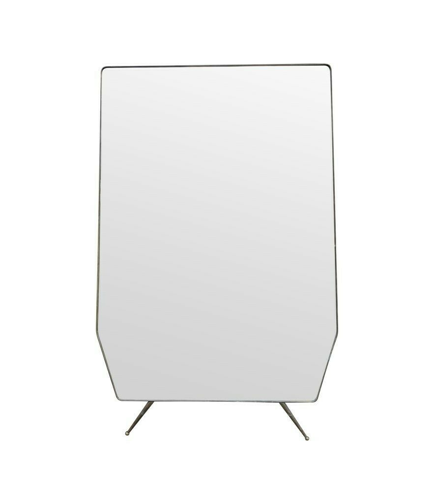 A Large Original Italian 1950s Full Length Brass Framed Mirror With Shaped Solid Brass Legs