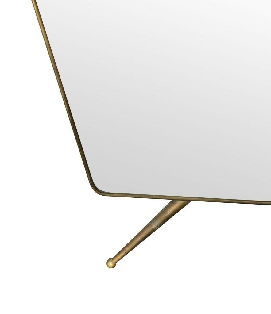 A Large Original Italian 1950s Full Length Brass Framed Mirror With Shaped Solid Brass Legs photo vinterior
