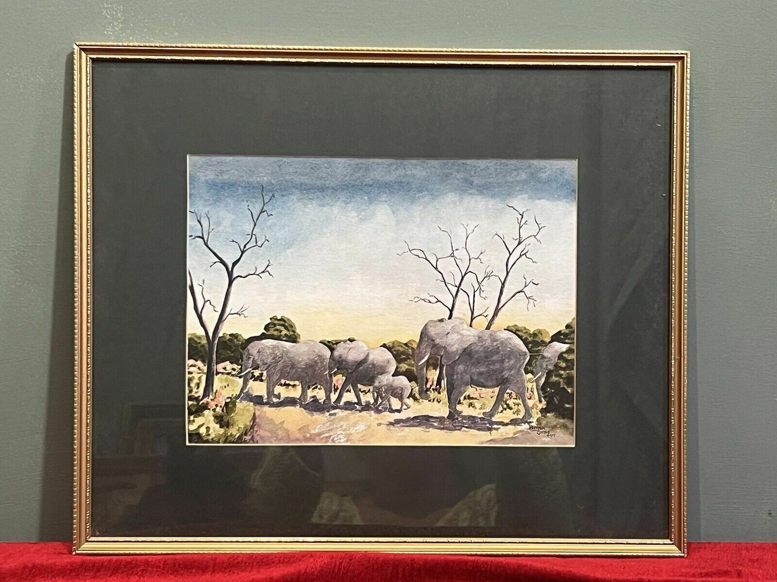 Herd Of Elephants Watercolour By Renowned Artist Brian E Jones photo vinterior