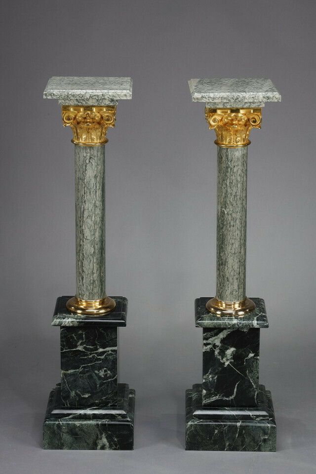 4 Columns In Green D'estours Marble And Gilded Bronze Corinthian Capital photo buy