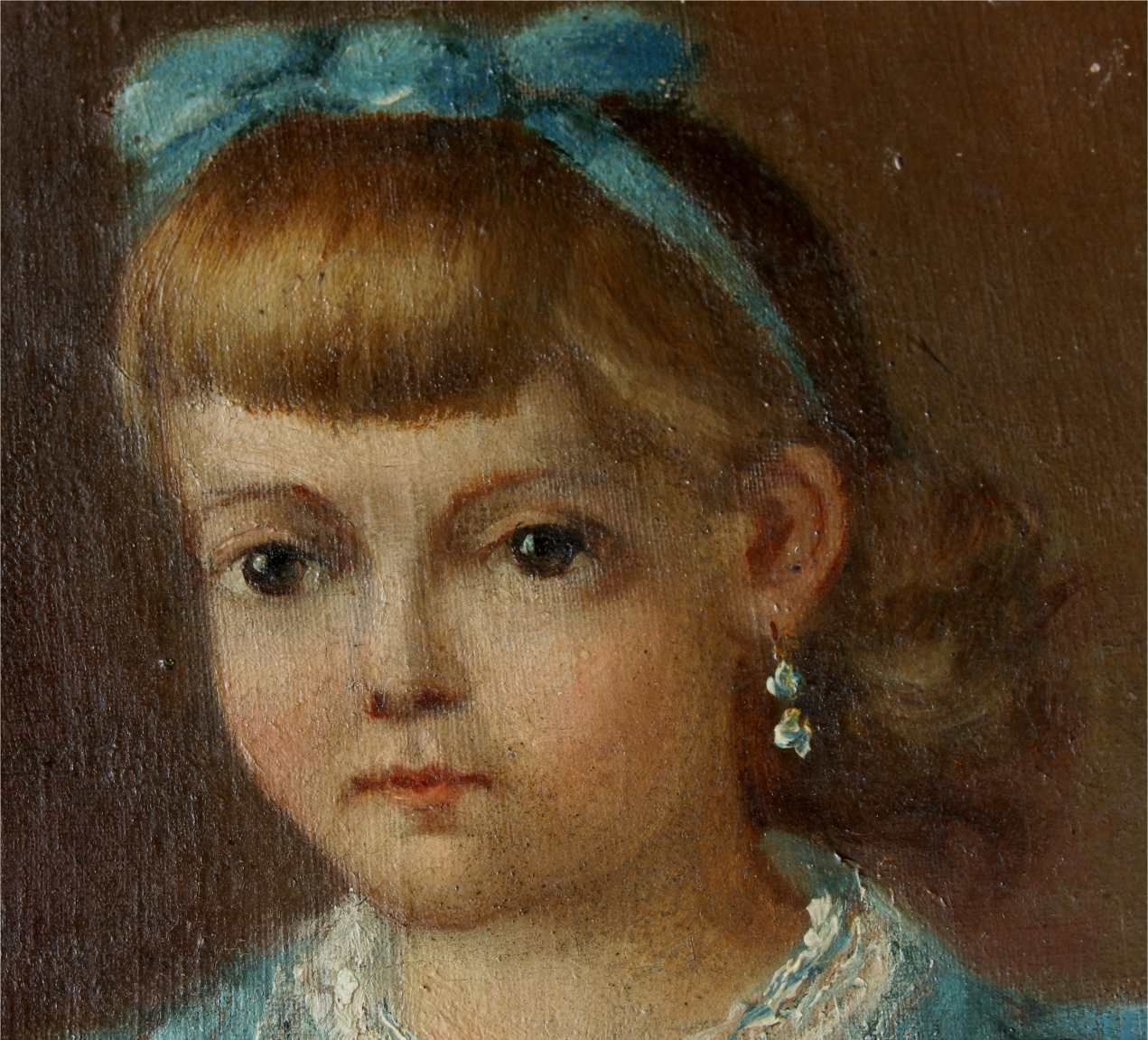 Young Girl In Blue Dress Oil Painting. Victorian Child Portrait. Pierrat. photo 495.0