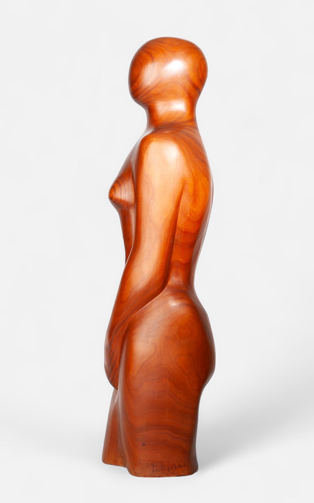 Late 20th Century Varnished Wood Decorative Feminine Sculpture With Carved Abdominal Void, Brazil photo for sale