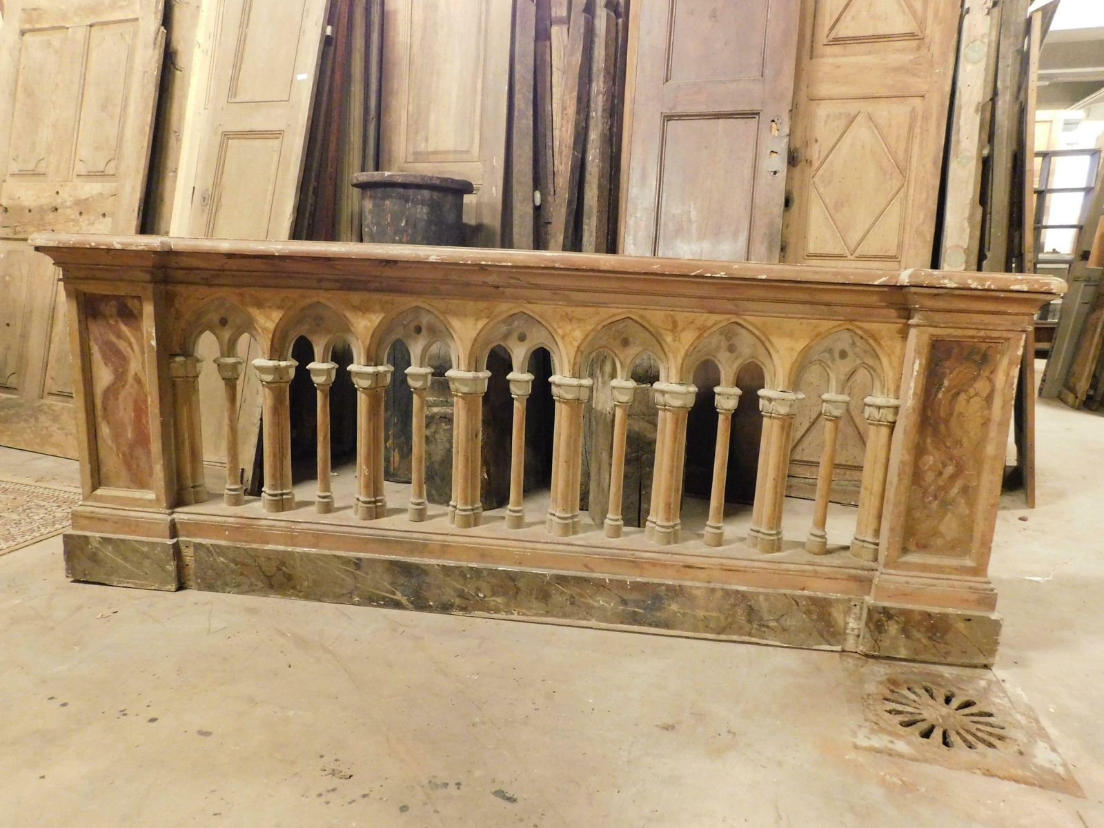 Neo Gothic Style Balustrade In Lacquered Wood With A Fake Marble Effect, Italy photo for sale
