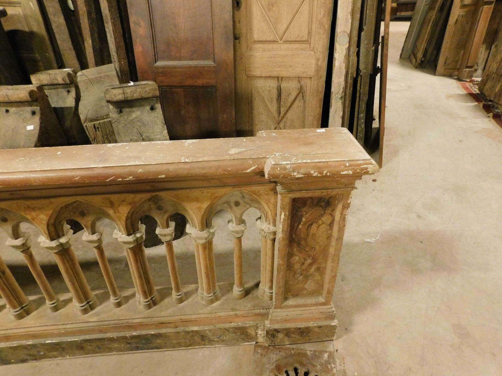 Neo Gothic Style Balustrade In Lacquered Wood With A Fake Marble Effect, Italy photo Garden Decor