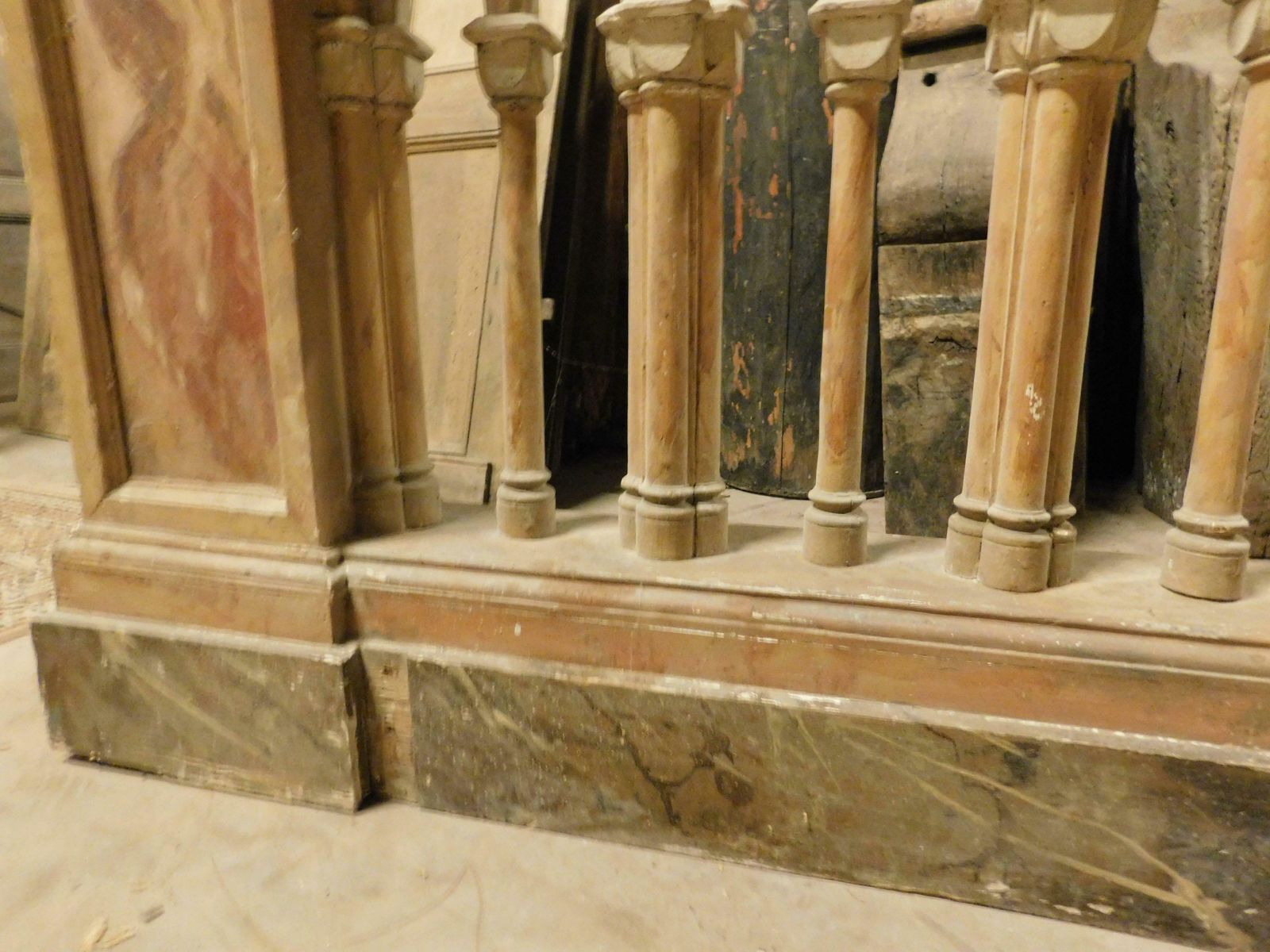 Neo Gothic Style Balustrade In Lacquered Wood With A Fake Marble Effect, Italy photo buy