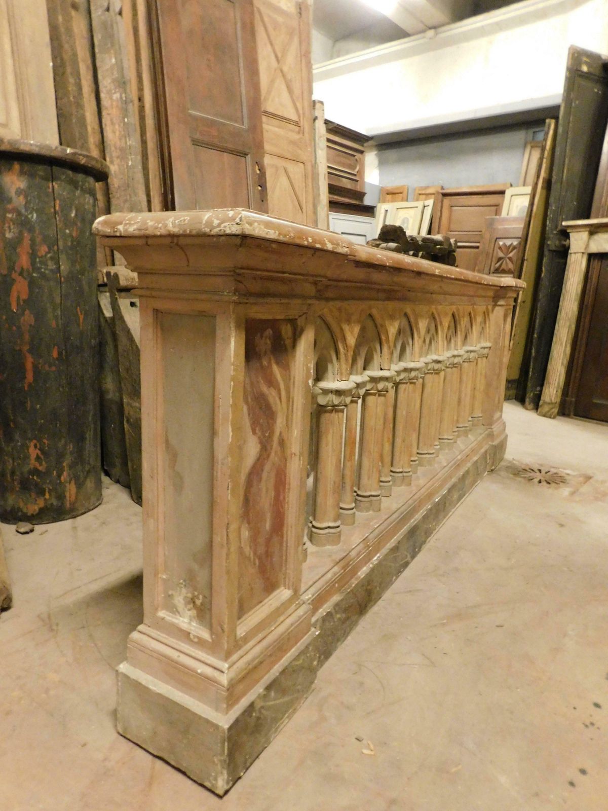 photo furniture Neo Gothic Style Balustrade In Lacquered Wood With A Fake Marble Effect, Italy