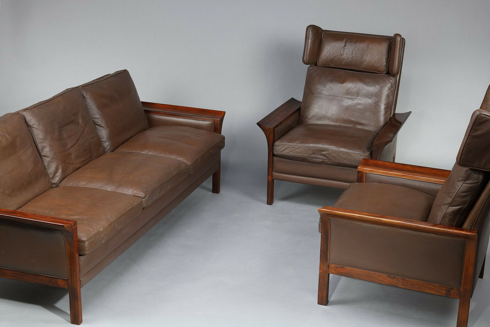 Living Room Furniture In Rosewood With A Sofa And A Pair Of Leather Armchairs photo 4852.0