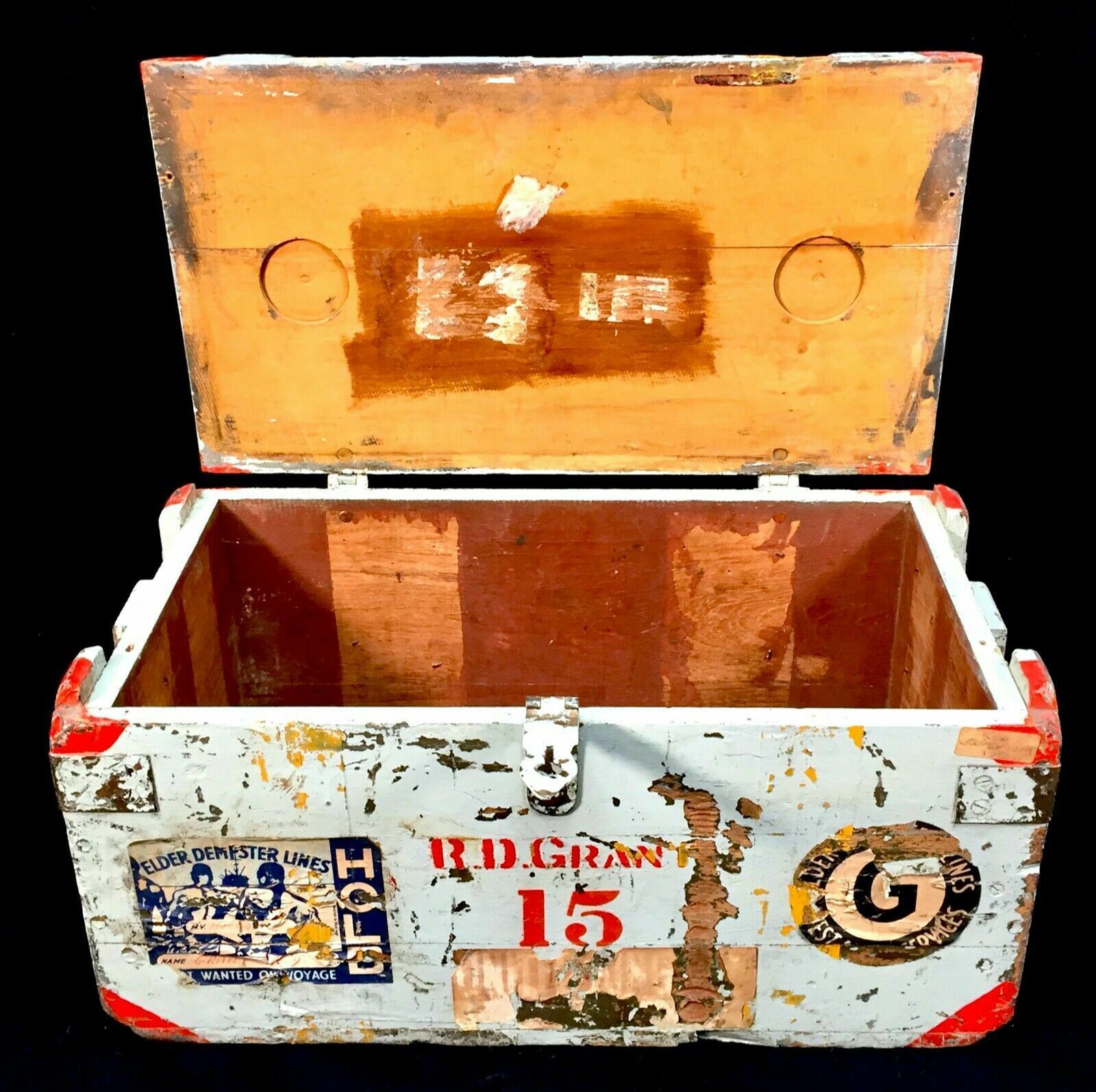 Antique Pair Of Large Wood Painted Military Ammunition Crates / Trunk / Boxes photo 399.0