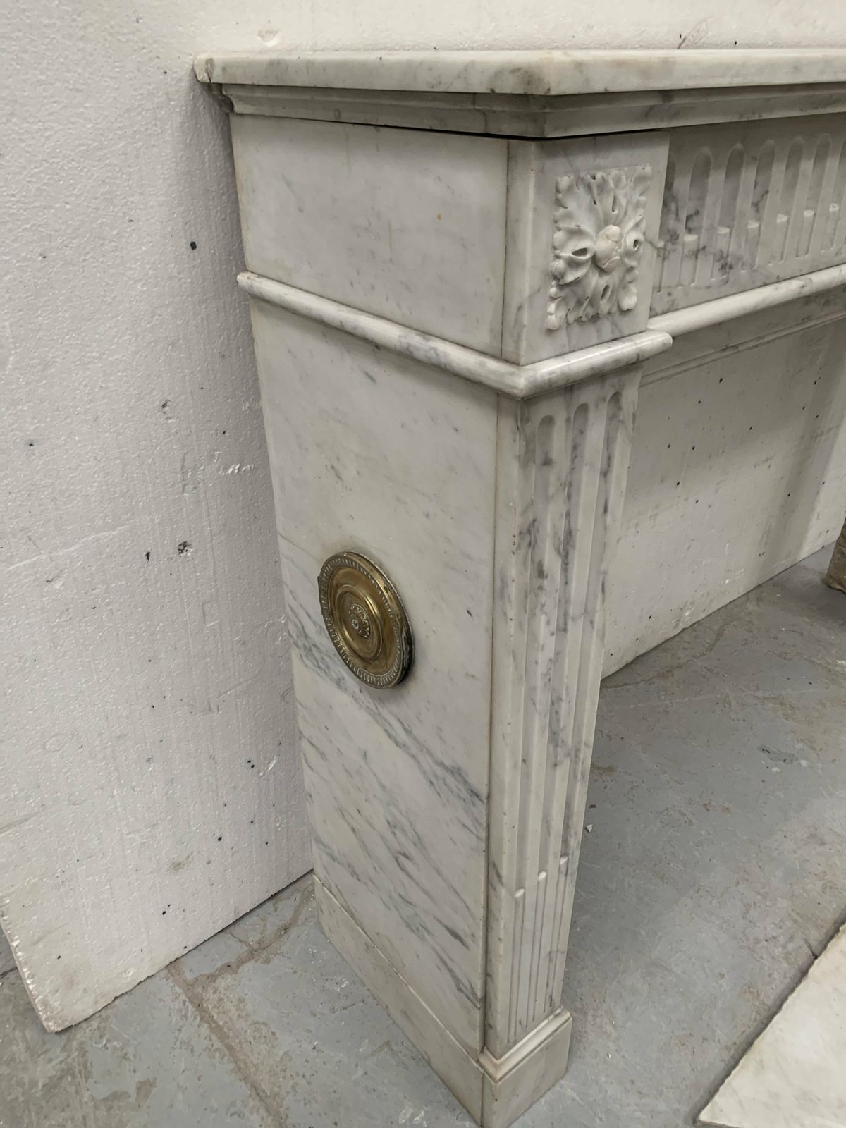 Louis XVI Style Fireplace In White Veined Carrara Marble, 19th Century photo 6531.75