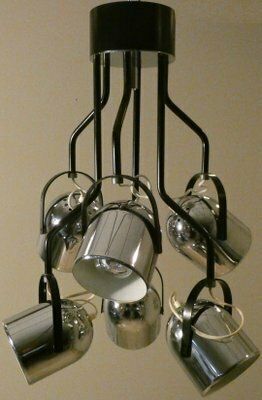 6 Spotlight Steel And Enamel Ceiling Lamp Attributed To Goffredo Reggiani, Italy, 1960s photo for sale