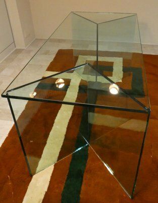 photo for sale Bacco Transparent Glass Desk Attributed To Tonelli, Italy, 1980s