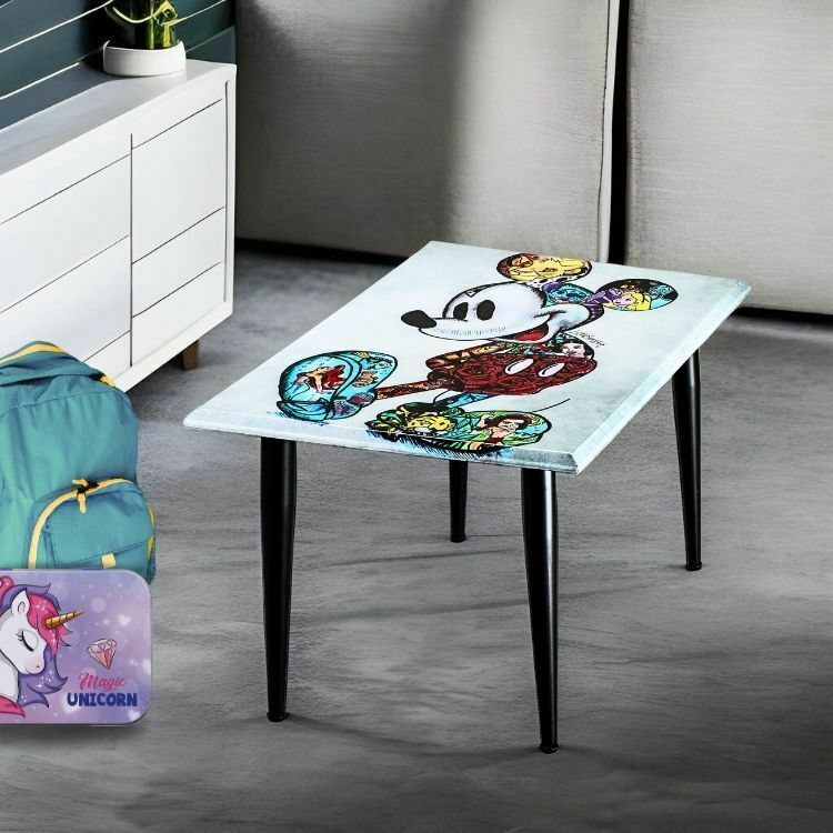 Handcrafted Mickey Mouse Graffiti Resin Coffee Table – Artistic High Gloss Epoxy Finish With Metal Legs For Living Room & Office photo Furniture