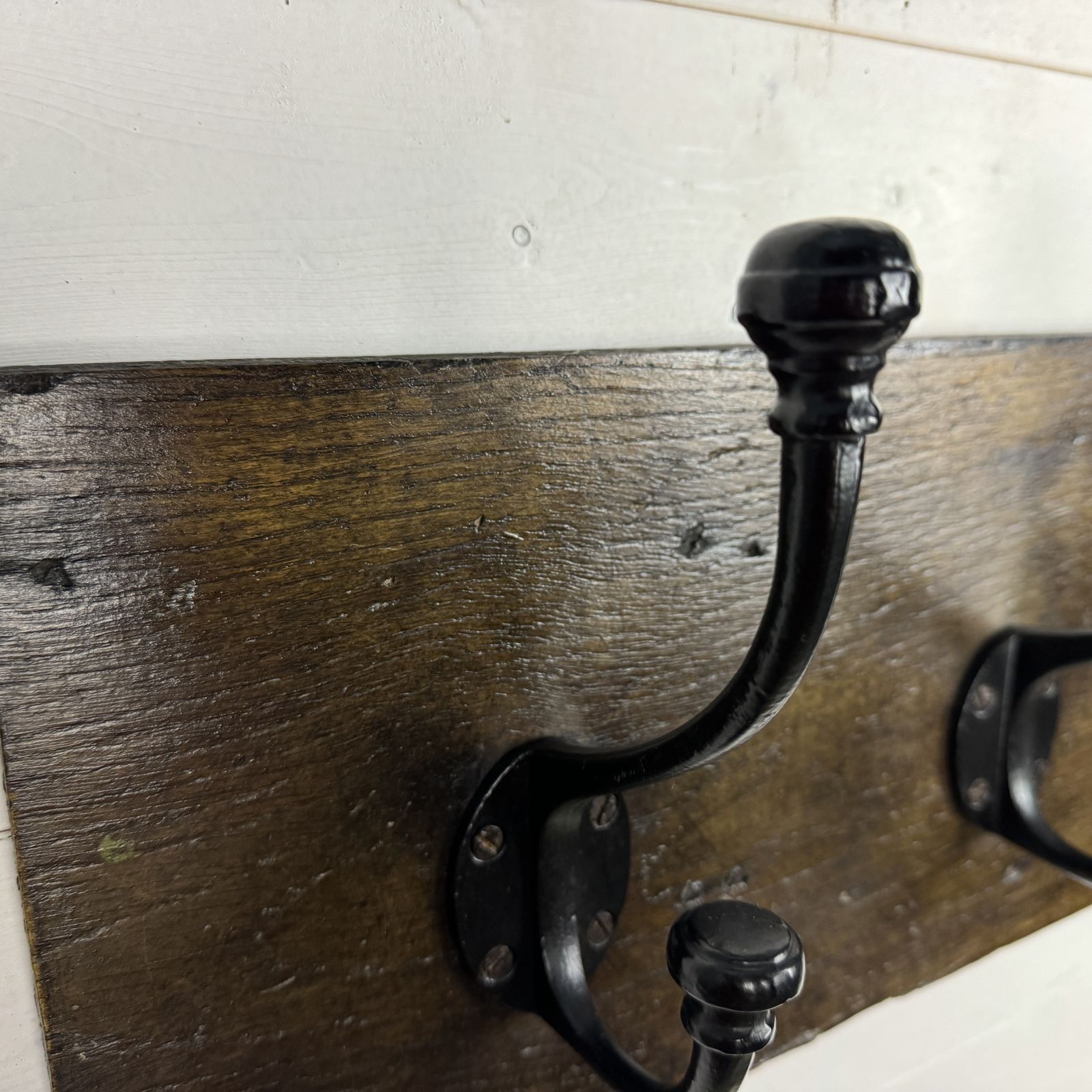 Set Of 5 Victorian Style Coat And Hook Hats On Antique Oak Board photo vinterior