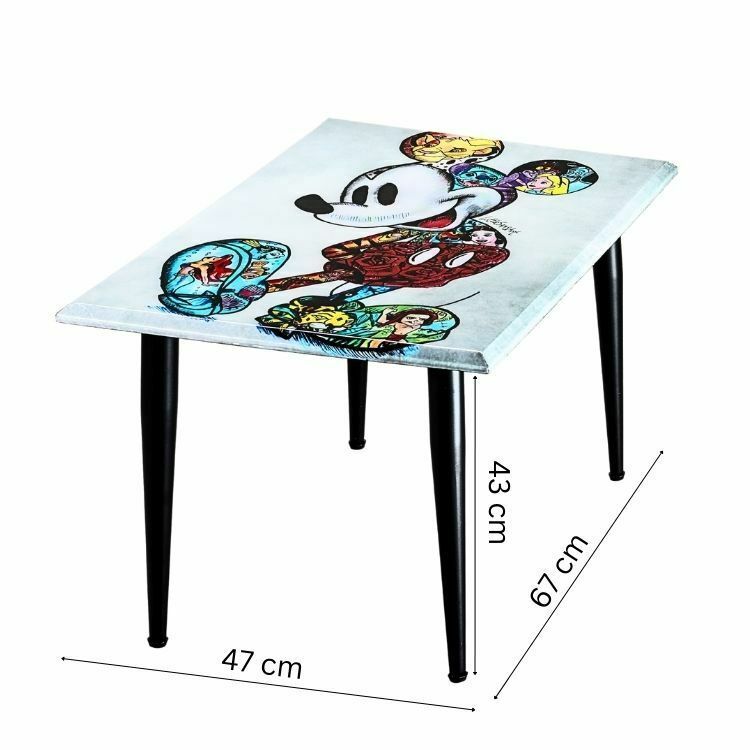 Handcrafted Mickey Mouse Graffiti Resin Coffee Table – Artistic High Gloss Epoxy Finish With Metal Legs For Living Room & Office photo furniture
