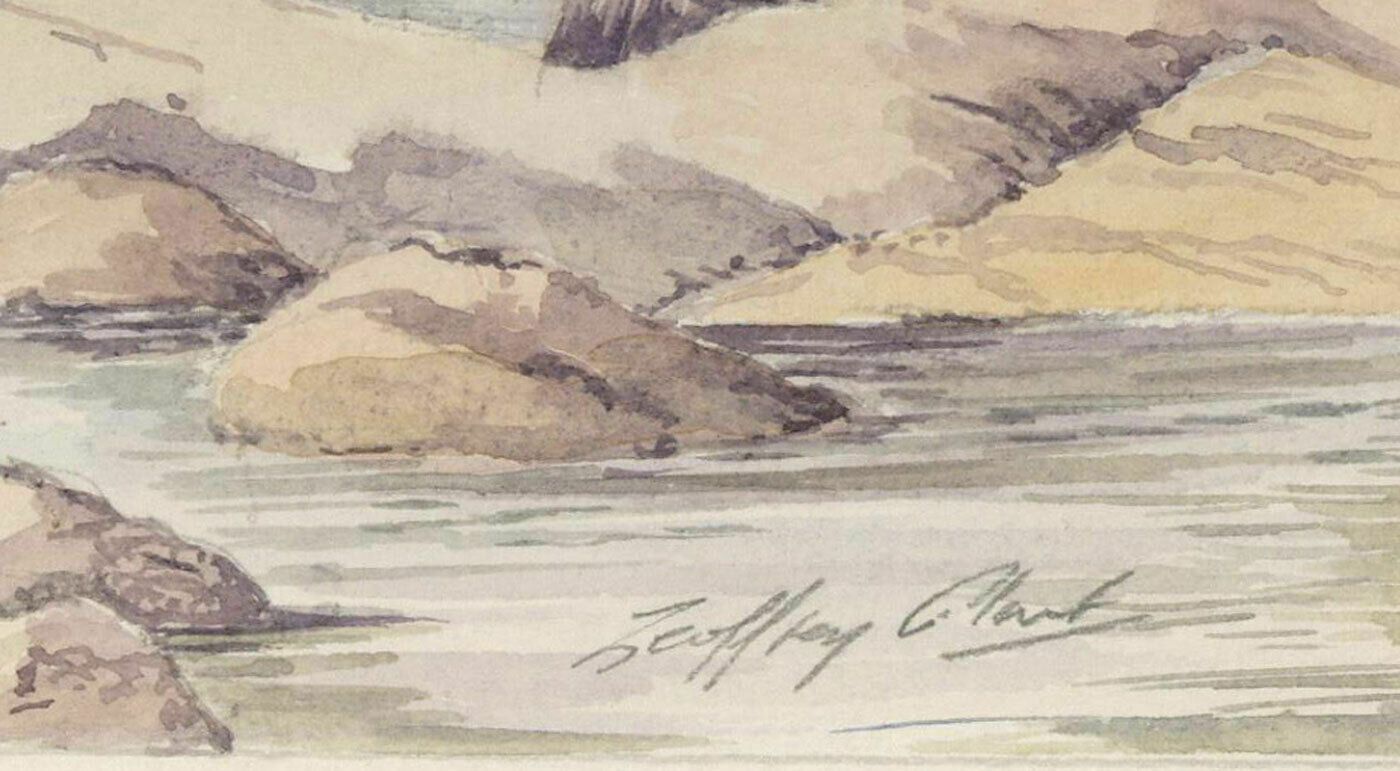 Geoffrey Plant (1939 2000) 20th Century Watercolour, Panoramic Beach photo for sale