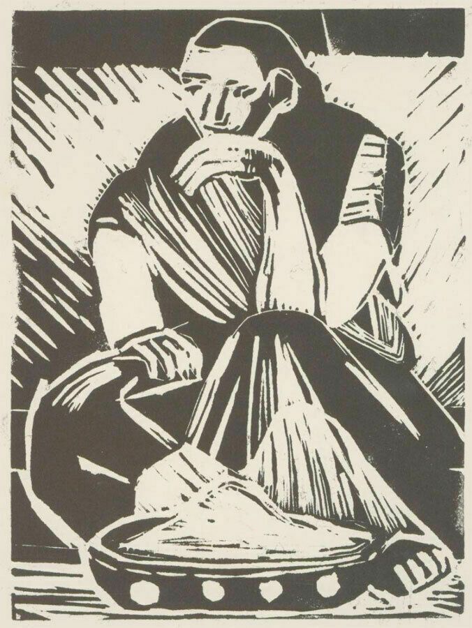 Patricia Johnstone (1944 2023) Contemporary Woodcut, Seated Woman II
