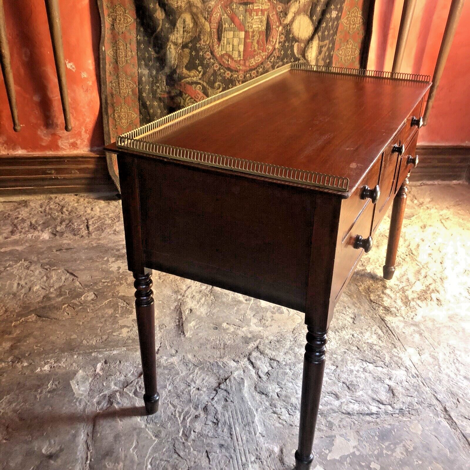 Antique Mahogany Period Brass Gallery Lady's Office Writing Desk photo buy