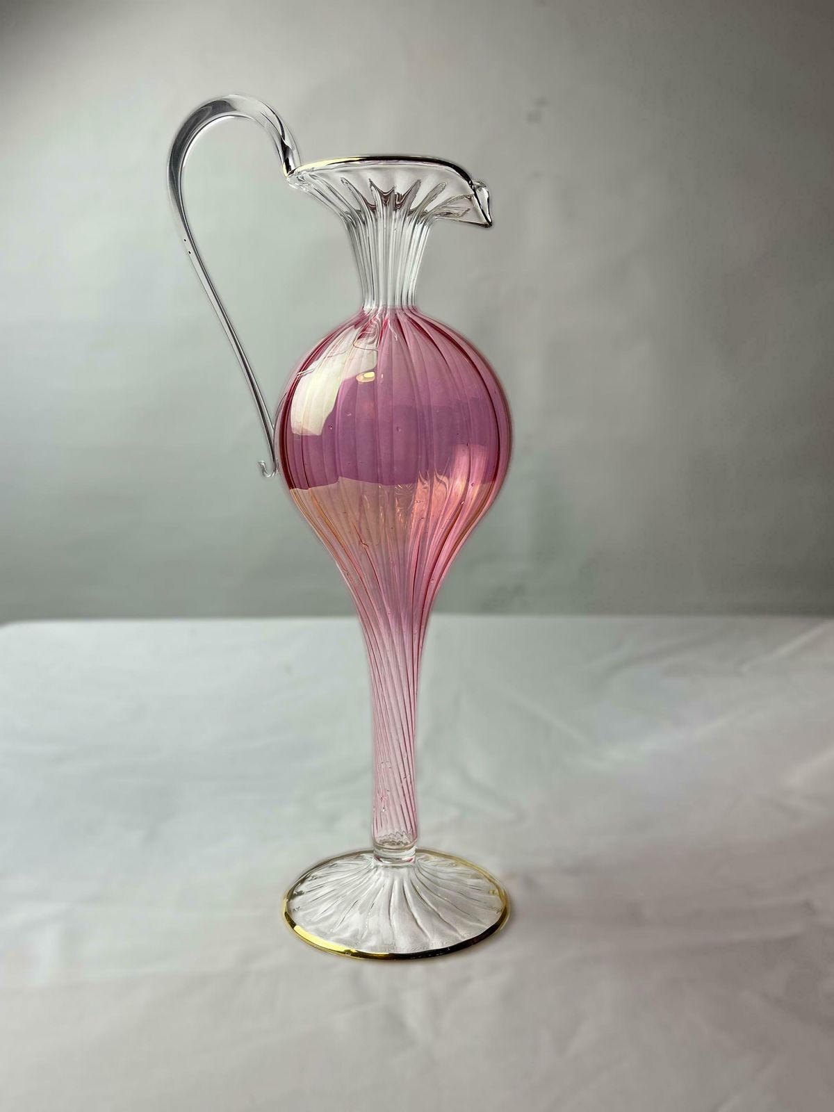 Mid Century Vintage 1950's Murano Venetian Gilded Delicate Pink Pitcher/Ewer/Jug, Fine Italian Venetian Glass, Delicate Venetian Glass