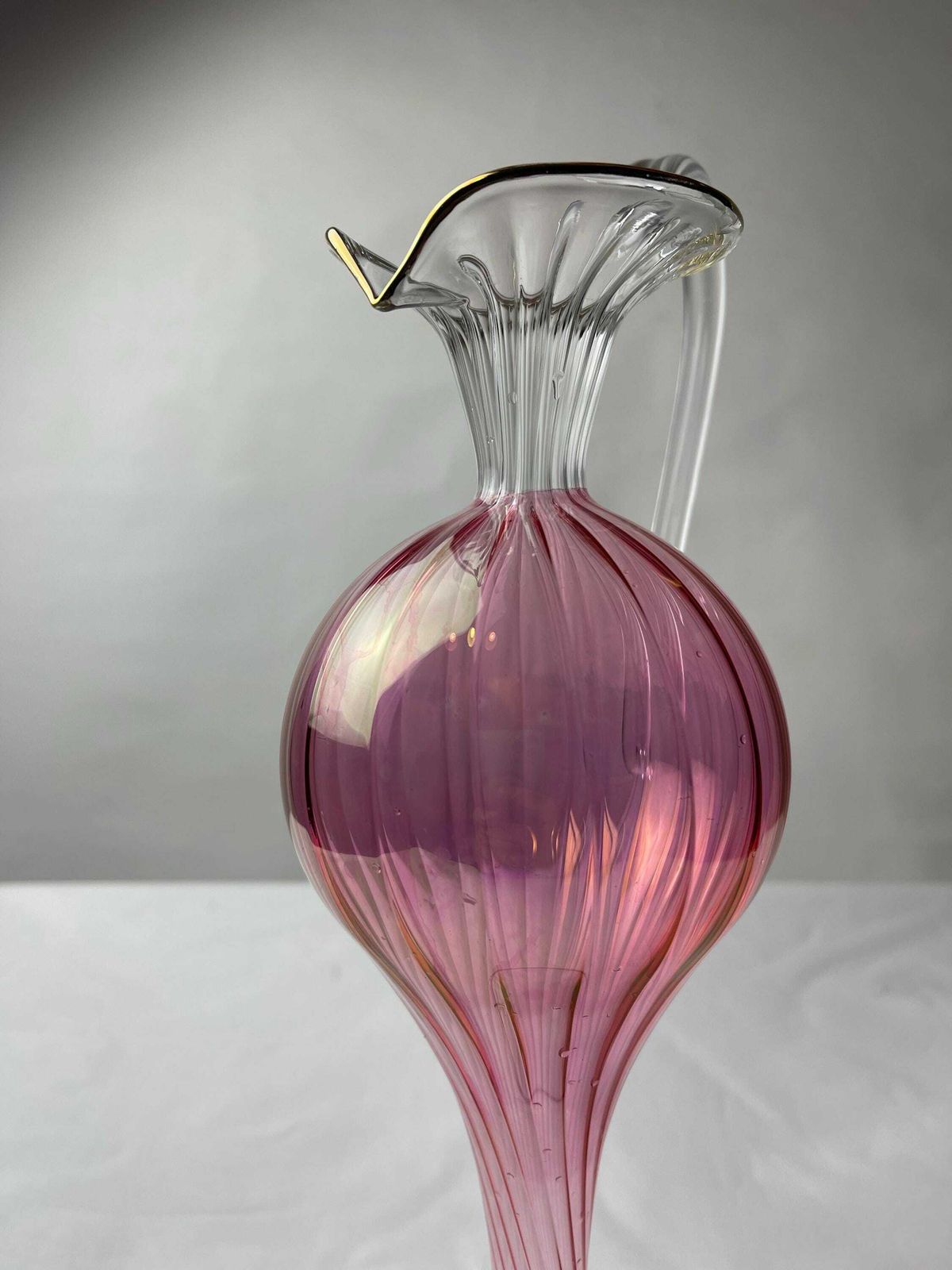 Mid Century Vintage 1950's Murano Venetian Gilded Delicate Pink Pitcher/Ewer/Jug, Fine Italian Venetian Glass, Delicate Venetian Glass photo 199.0