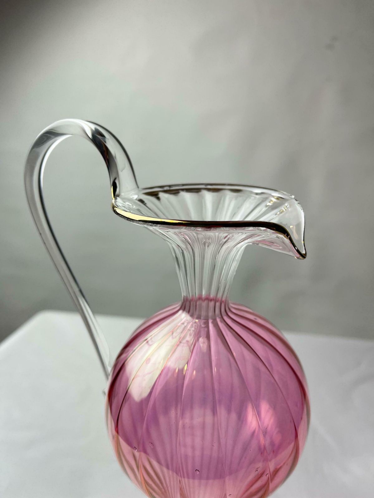 Mid Century Vintage 1950's Murano Venetian Gilded Delicate Pink Pitcher/Ewer/Jug, Fine Italian Venetian Glass, Delicate Venetian Glass photo vintage