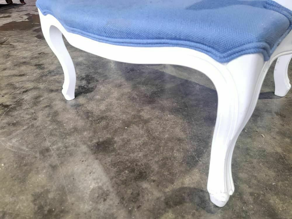 Antique Repro French Painted Arm Chair Cabriole Legs Blue Fabric  Footstool photo Furniture