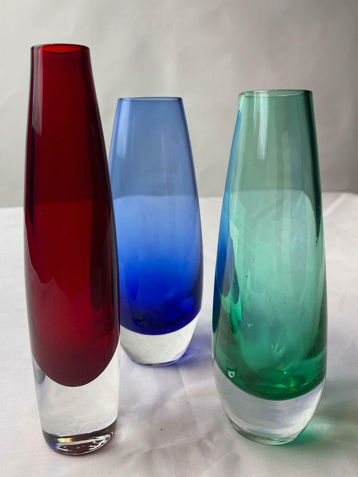 Swedish Glass Vases / Scandinavian / 60s / Mid Century Modern / Modernist / Collectible / Art Glass / Green / Blue / Red photo furniture