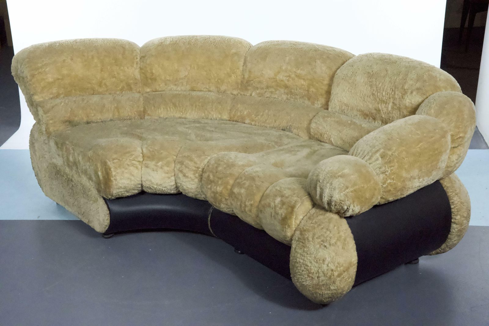 Space Age Modular Sofa By Adriano Piazzesi, Cream Teddy Bear & Leatherette, 1970s Italy