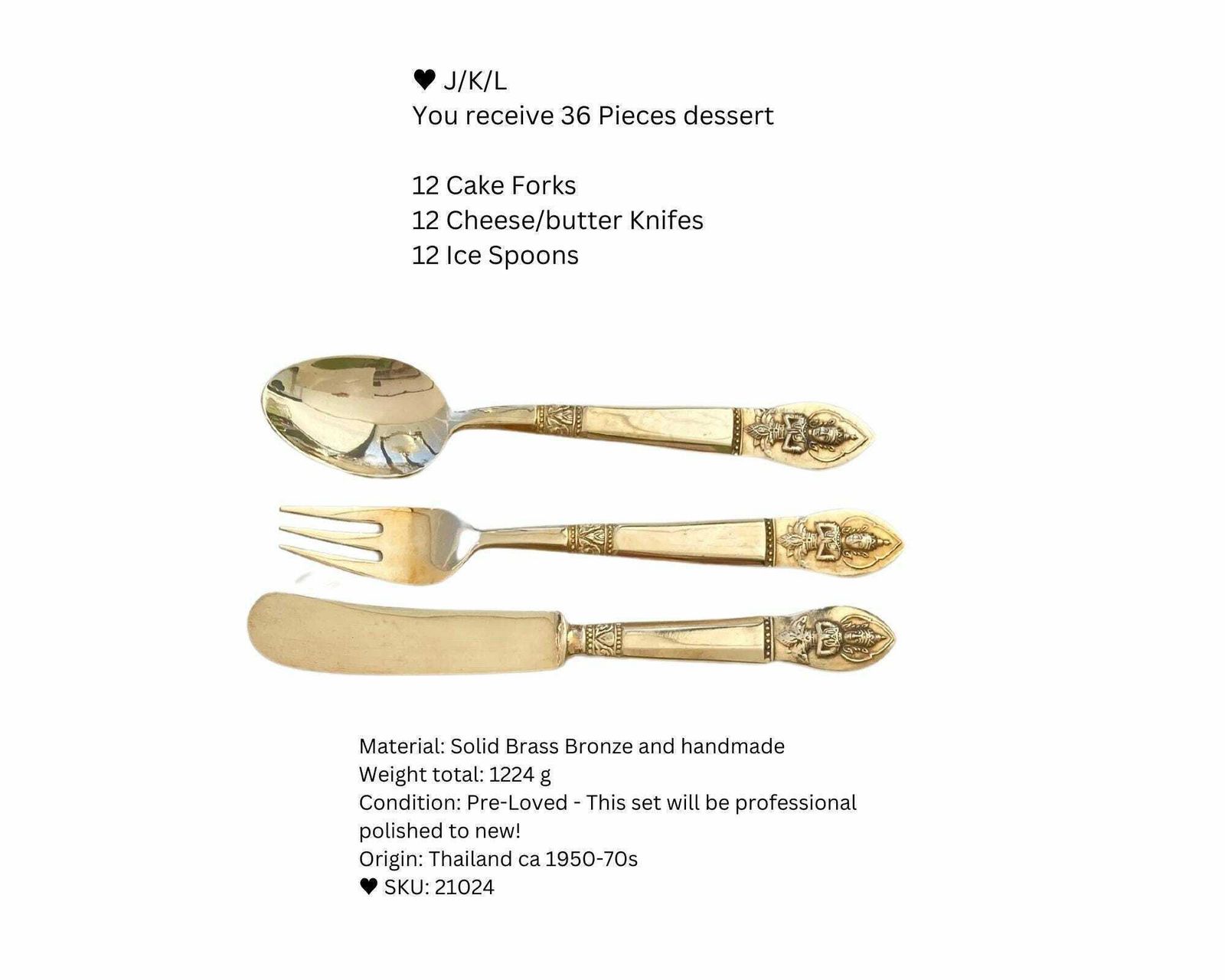 photo for sale Vintage Bamboo Flatware | Solid Brass Bronze | Polished To New