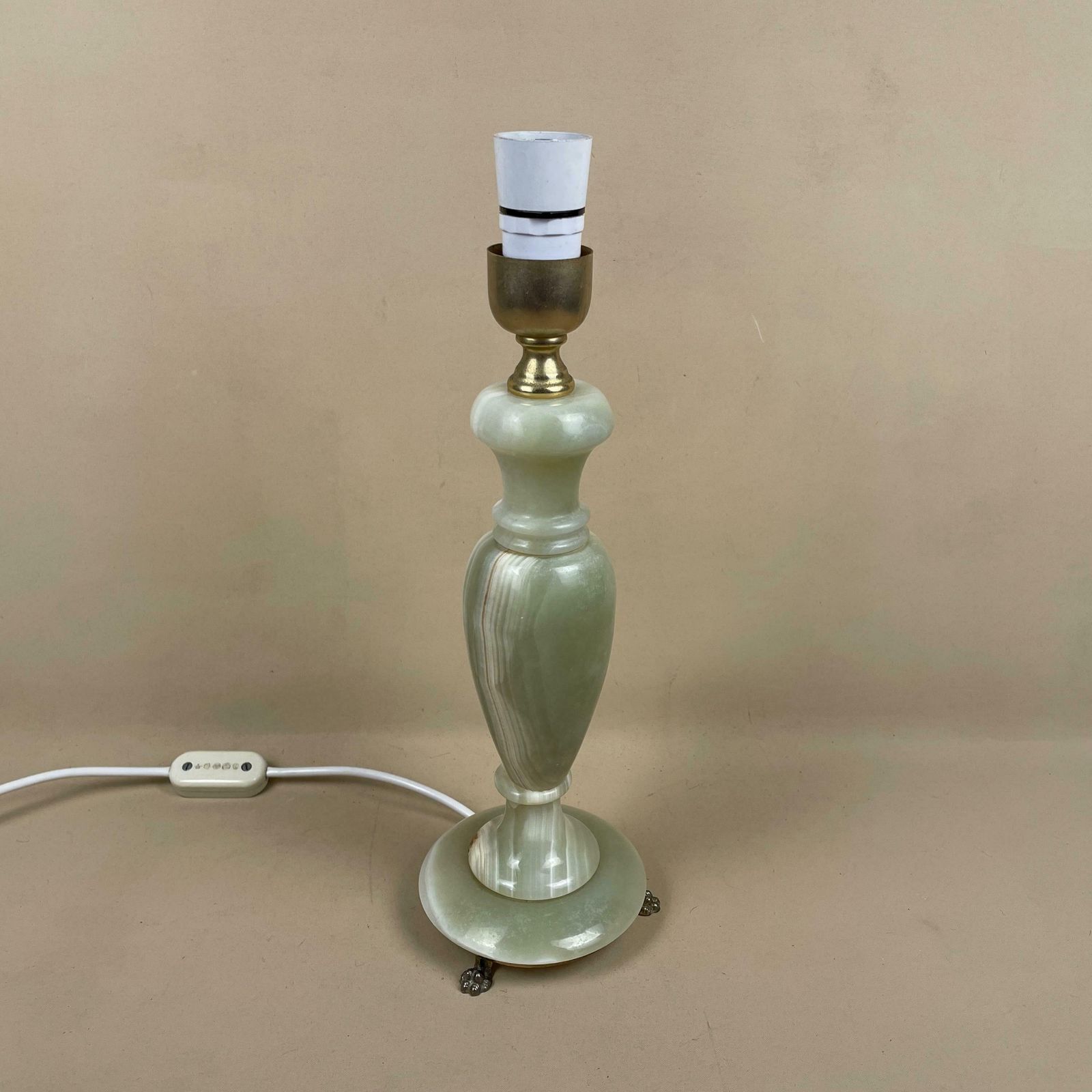 Antique Onyx Marble Lamp Light Green Gold Brass Feet Bedside Side Table Desk Marbled Patterned Vintage Downton Stone Heavy