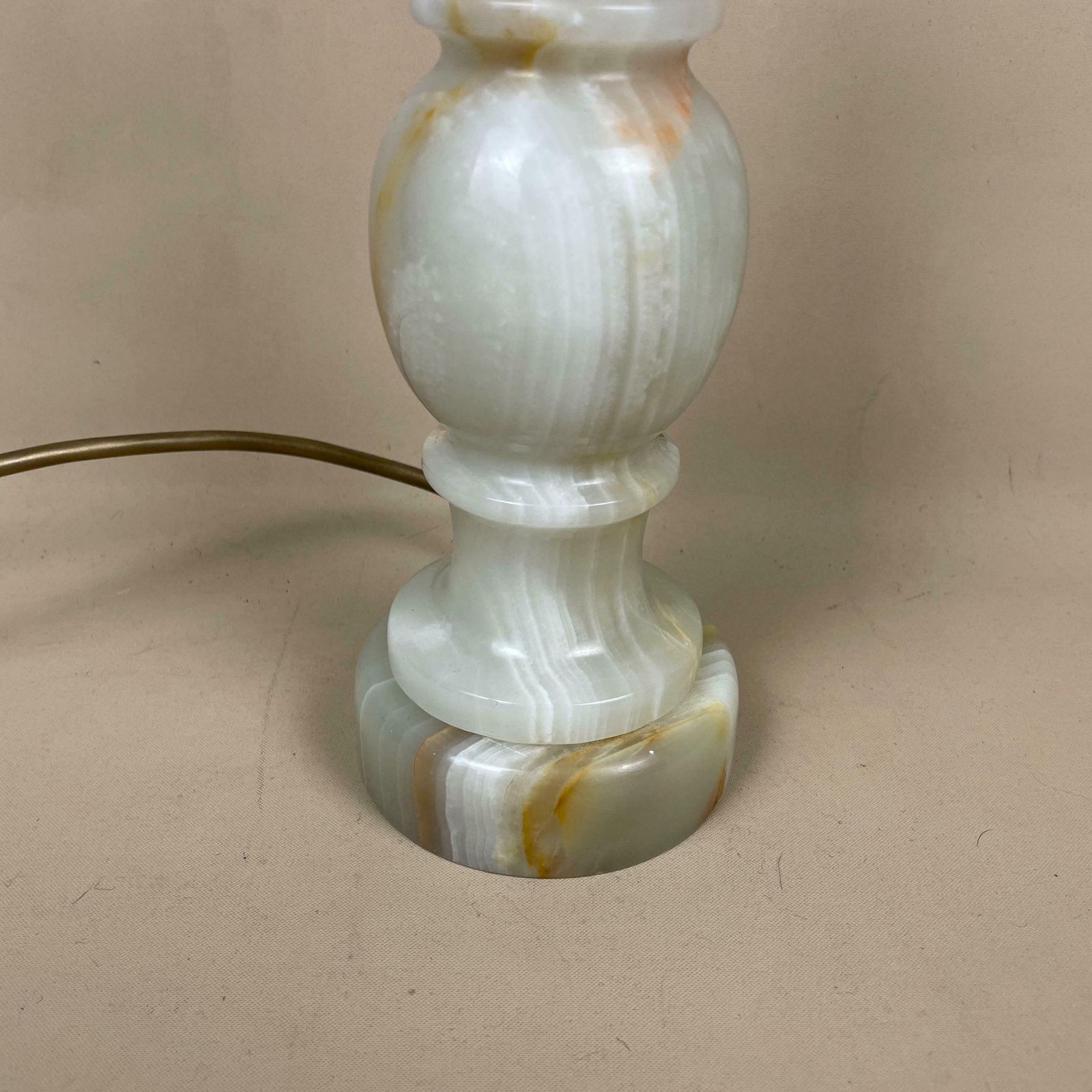 Antique Onyx Marble Lamp Light Green Gold Brass Bedside Side Table Desk Marbled Patterned Vintage Downton Stone Heavy photo for sale