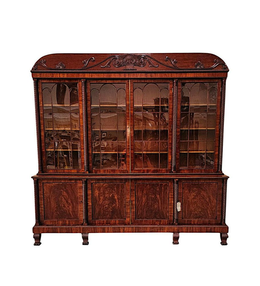 A Very Rare Early 19th Century Irish Flame Mahogany Bookcase