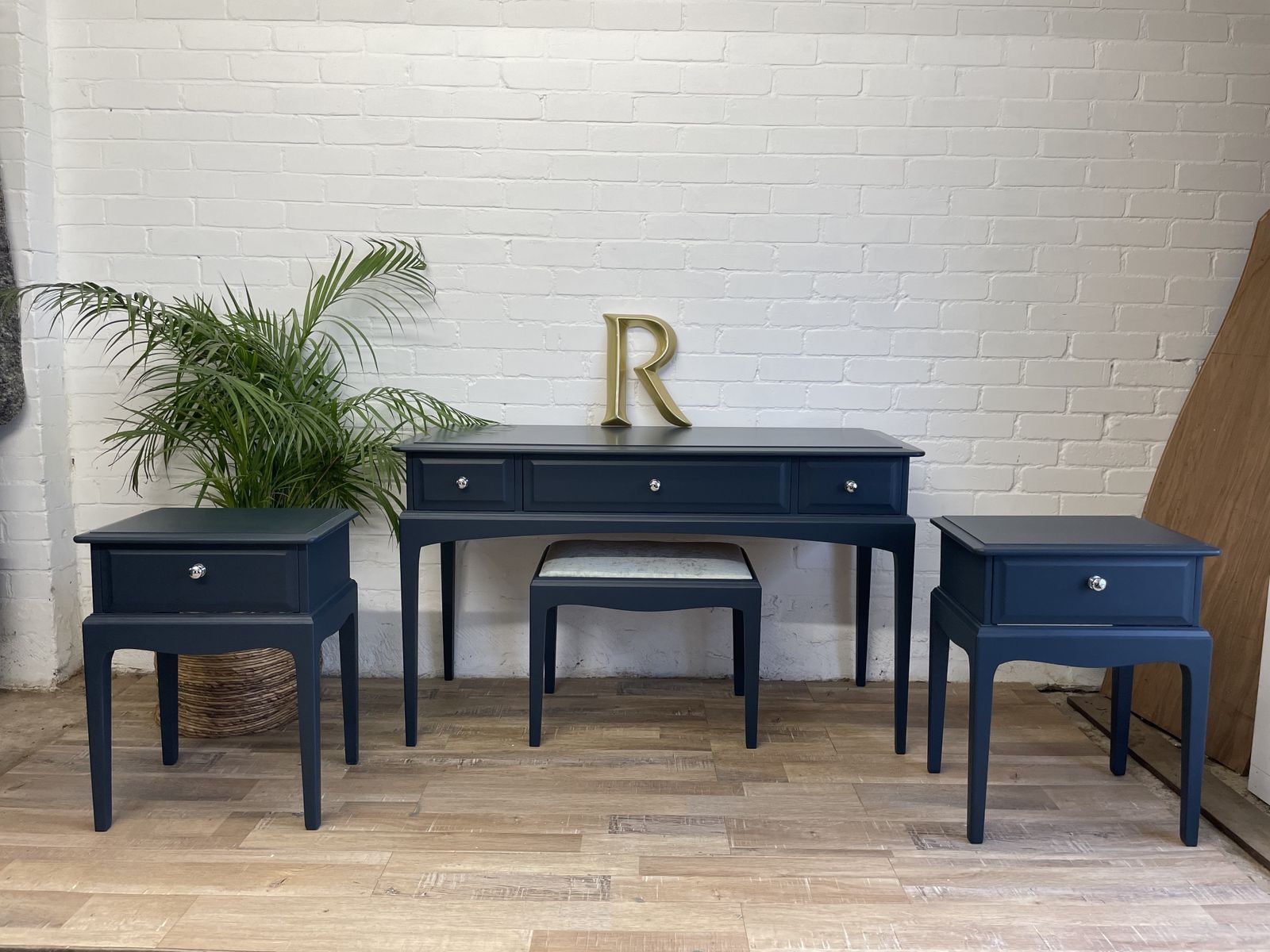 Furniture Stag Minstrel ‘Leggy’ Bedsides Nightstands Painted Midnight Ink Blue photo