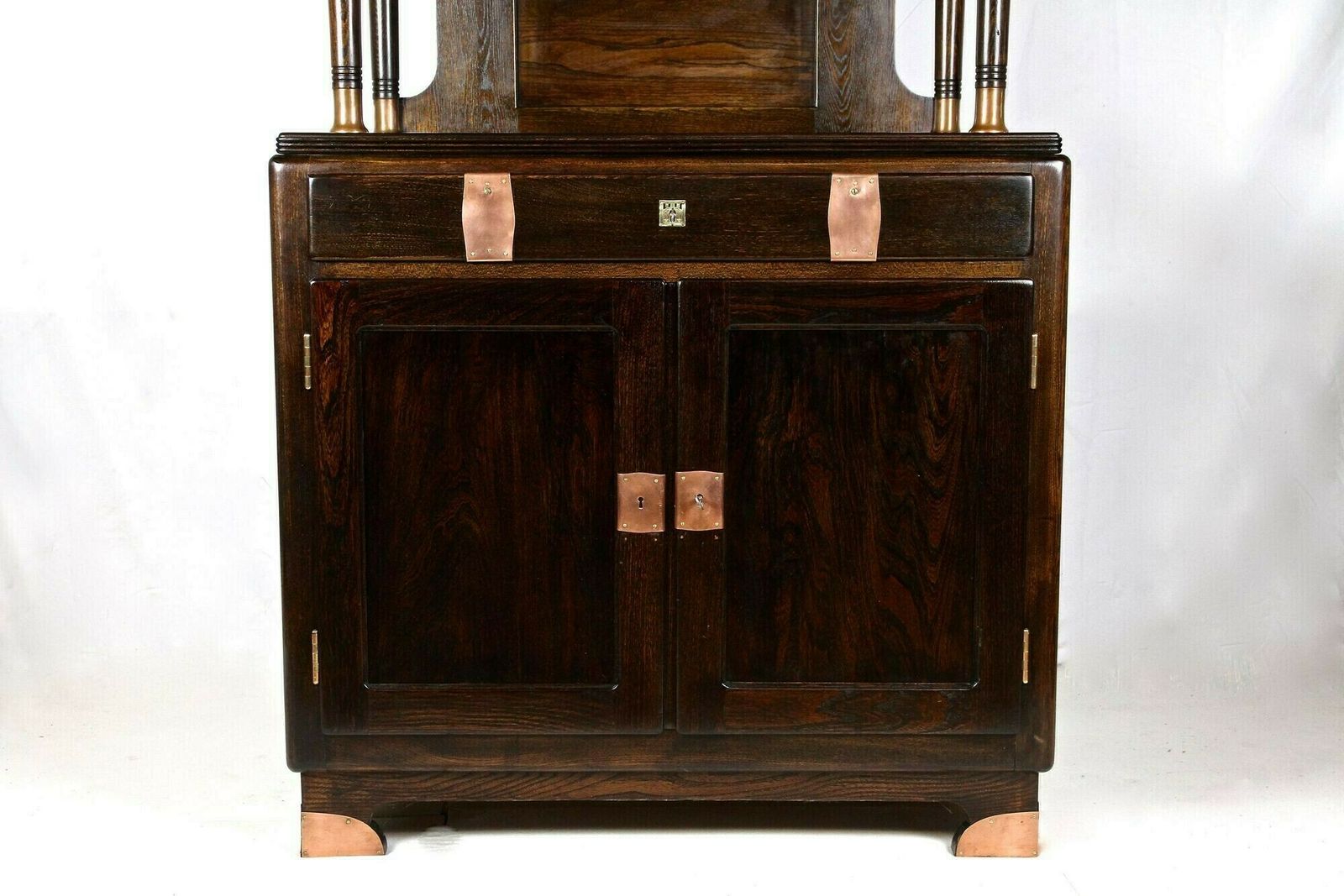 Art Nouveau Oak Cabinet/ Buffet/ Credenza With Copper Elements, Austria Ca. 1910 photo for sale