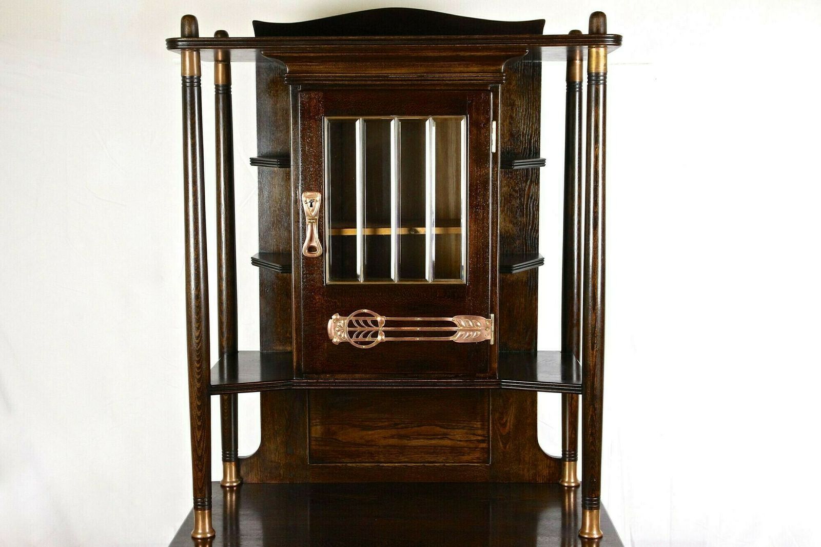Art Nouveau Oak Cabinet/ Buffet/ Credenza With Copper Elements, Austria Ca. 1910 photo vintage