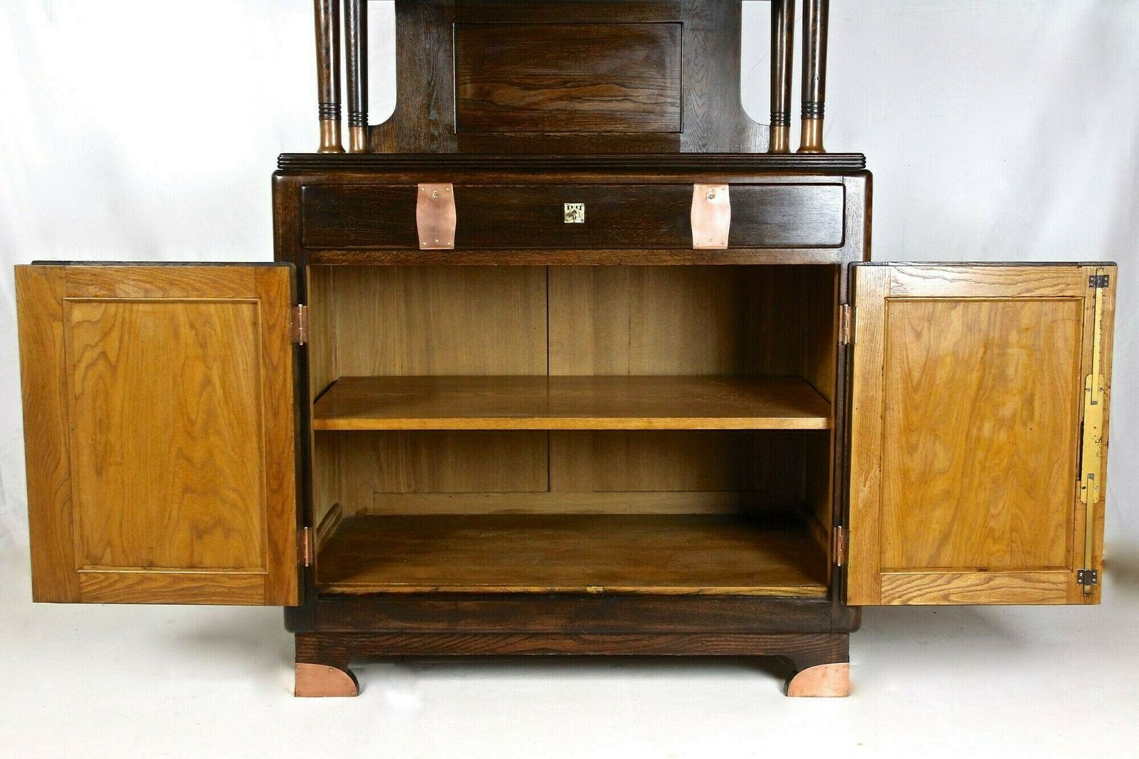photo vinterior Art Nouveau Oak Cabinet/ Buffet/ Credenza With Copper Elements, Austria Ca. 1910