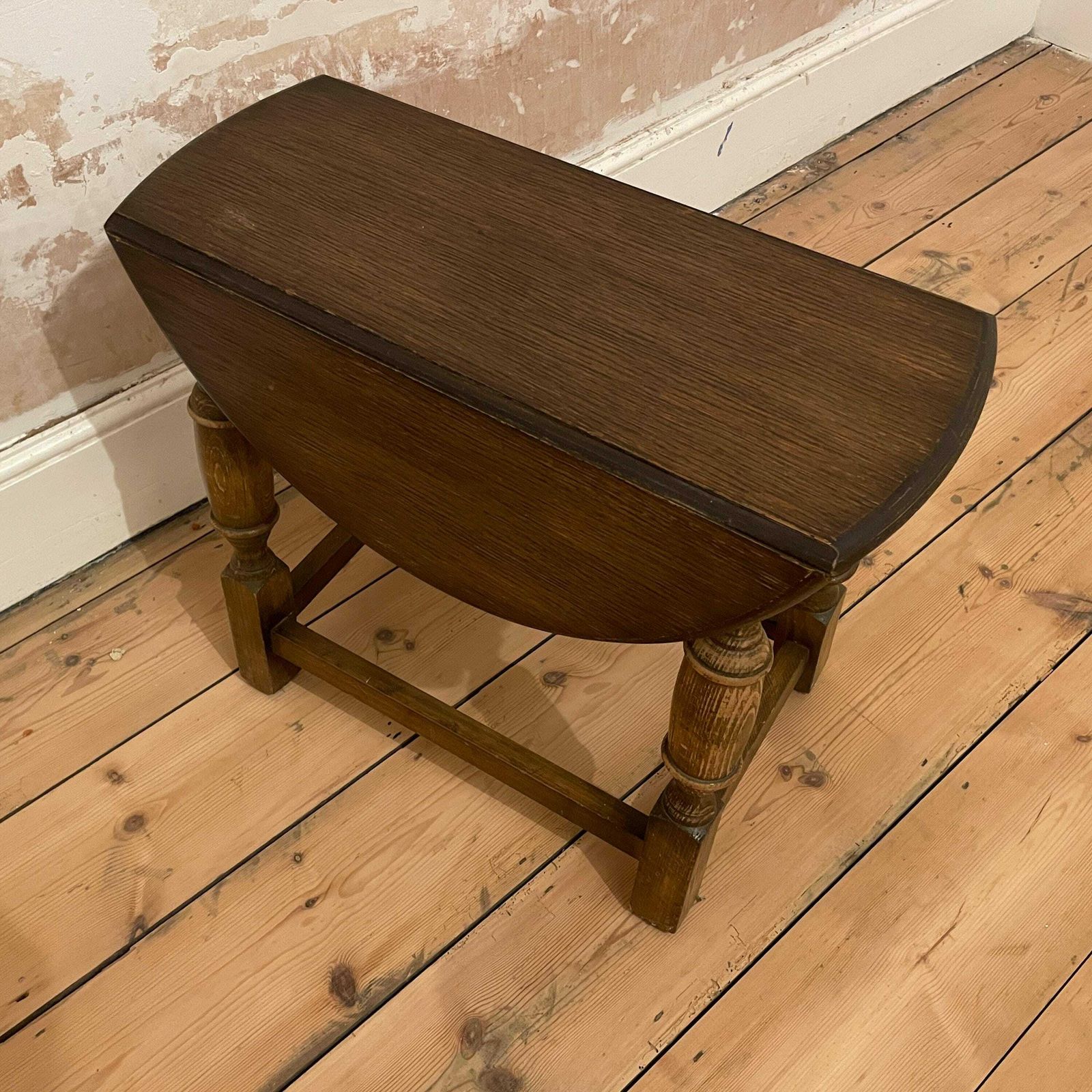 photo for sale Antique Coffee Table Round Console Wood Bedside Brown Hallway Side Wooden Vintage Plant Stand Fold Down Away Rectangle Solid