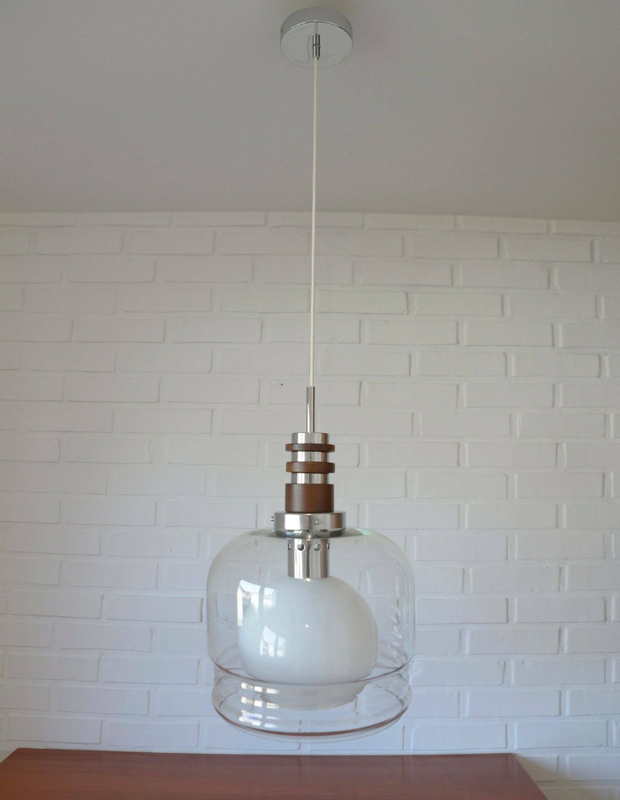 Hanging Lamp / Mcm Lighting / Vintage Pendant Lamp / Mid Century Modern / Ceiling Light / Glass Light Fixture / Yugoslavia 1970's / Retro photo vinterior