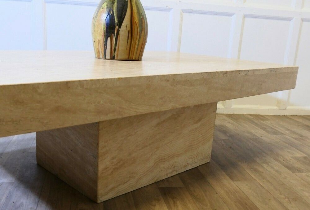 Furniture 1970s Vintage Stylish Italian Travertine Stone Cube Coffee Table photo