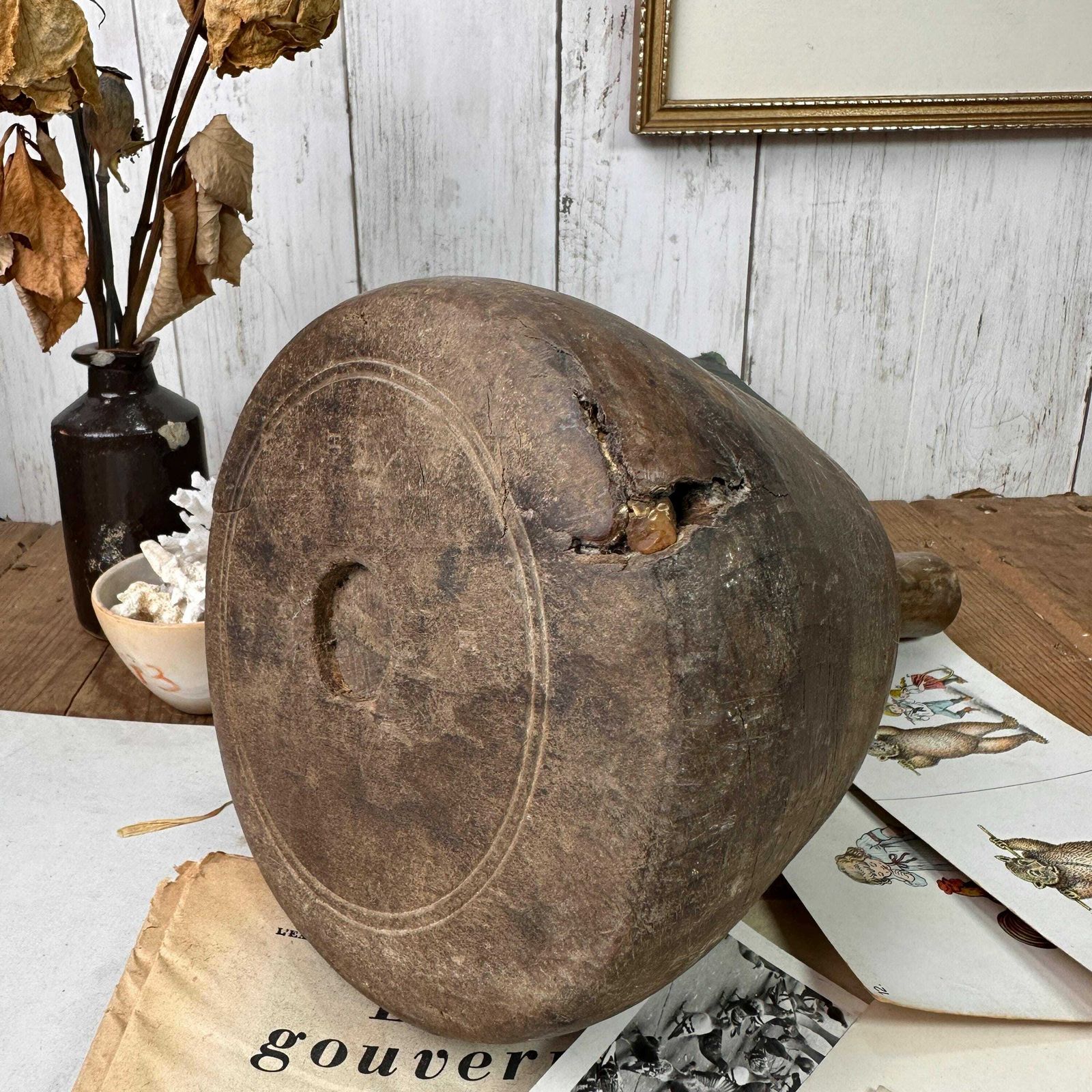 Antique Stonemason's Hardwood Mallet, Doorstop photo furniture