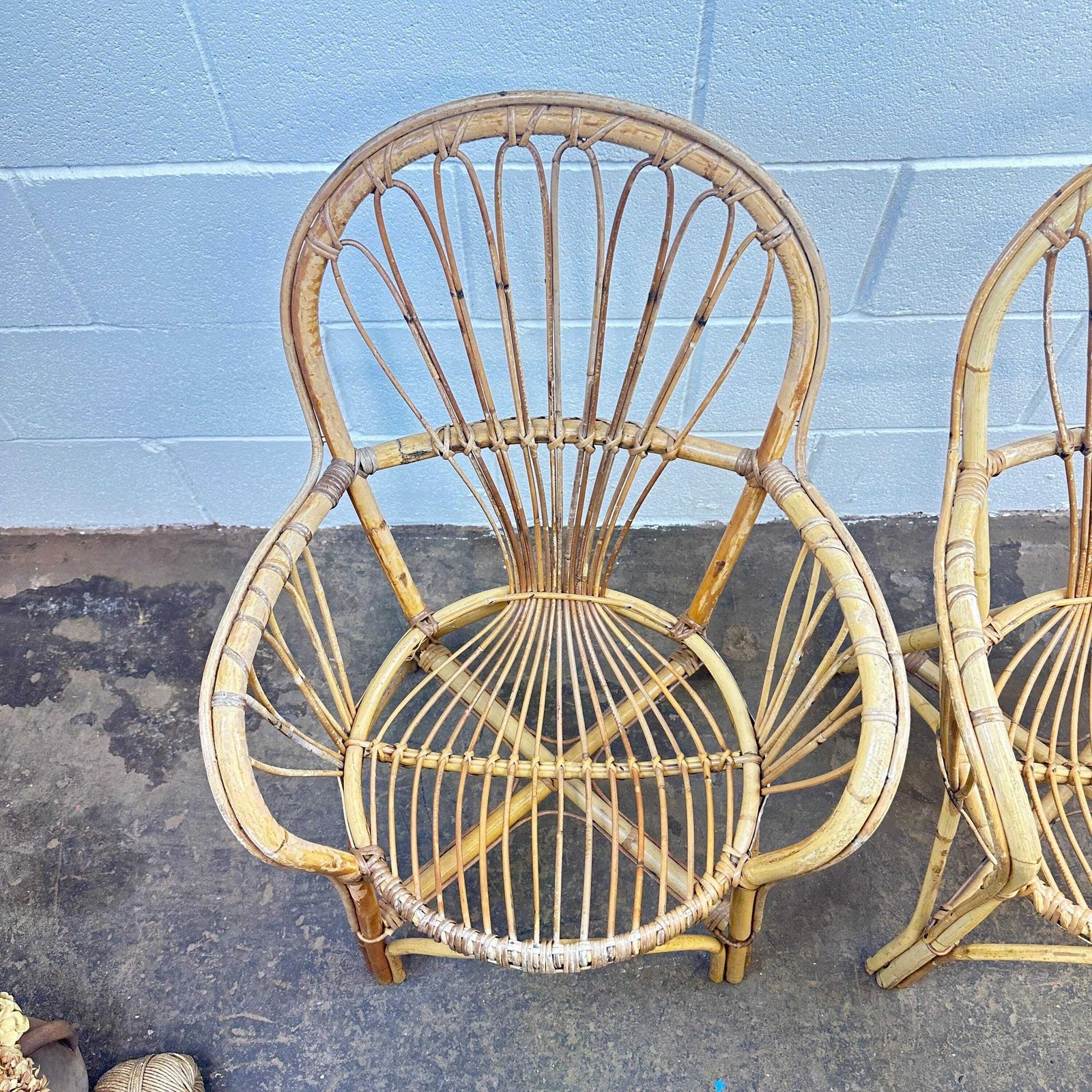 Pair Of Mid Century Boho Bamboo Bentwood Cane Chairs photo for sale